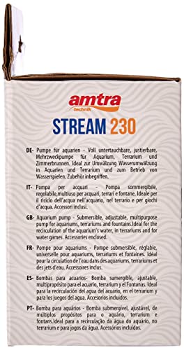 Amtra Stream 230 - Pompa sommergibile per acquario, portata d'acqua regolabile, 230 lt/h - 1,9W - 230v, per Fontanella Gatti, Laghetti e Fontane - Image 5