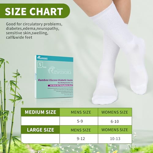 Image of Revosoxs Diabetic Crew Socks for Men Women,Bamboo Viscose Non-Binding Loose Top Wide Socks with Seamless Toe 9-12 10-13