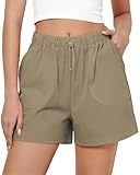 GRAPENT Comfy Summer Running Shorts for Women with Pockets and Elastic Waist for Hiking Gym Workouts and Casual Outings Lightweight and Stylish Fit Plus Size Color Khaki X-Large Size 16 to 18