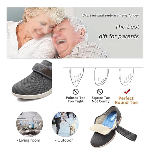 Elderly Diabetic Shoes, Men's Plus Size Non-Slip Swollen Feet Adjustable Diabetic Shoes, Fattening and Widening Casual Orthotic Plantar Fasciitis, for Elderly Foot Pain Relief Swollen4