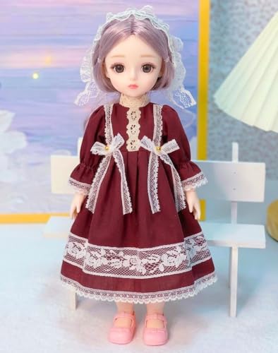 Image of Tickles Movable Joints Cute Beautiful Eyes Fashionable Dress Doll (Size: 30 cm Color: Red)