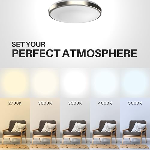 11" LED Flush Mount Ceiling Light Brushed Nickel Dimmable Adjustable Color Temperature Cozy Warm to Cool White Daylight 2700K 3000K 3500K 4000K 5000K Selectable 5CCT (11 inches) by DYMOND - Used condition - Image 3
