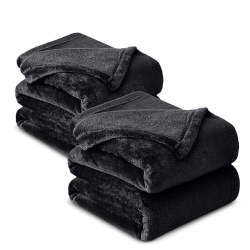 Hafaa Fleece Blanket Queen Size - 2 Pack Fluffy Throws for Sofas Large - Warm 400 GSM Soft Cosy Bed Throw Blankets for Adults, Black, 200x240cm