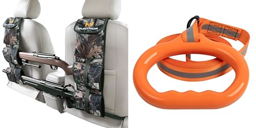 Hunthor Truck Gun Rack (Camo, A Pair) and Deer Drag with Wider High-Strength Handle, 900D Sturdy Seat Back Gun Rack, 1100lbs Deer Drag Rope, Easy to Use Deer Hunting Accessories