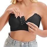 KUTECOMBO Front Closure Wireless Strapless Bras for Women Seamless Comfy Bandeau Bralette(Black,XX-Large)