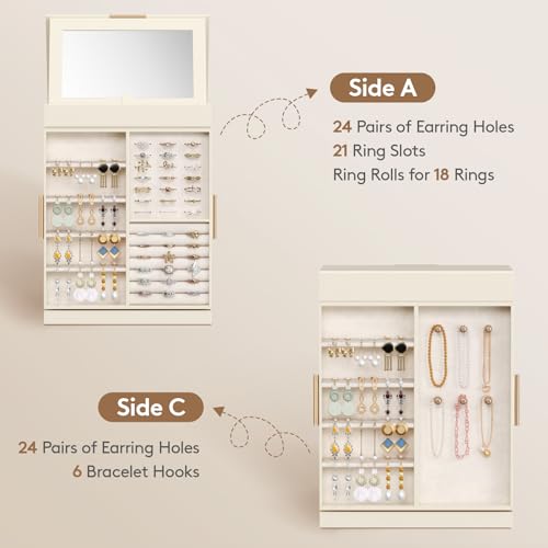 Lifewit Jewellery Box 360° Rotating, Jewellery Organiser with Mirror, Jewellery Display and Storage Case for Women, Spacious Jewellery Holder for Ring Necklace Earring Watches, Great Gift, Creamy - Cosy Home Interiors Lifewit Jewellery Box 360° Rotating, Jewellery Organiser with Mirror, Jewellery Display and Storage Case for Women, Spacious Jewellery Holder for Ring Necklace Earring Watches, Great Gift, Creamy - Image 4