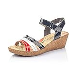 Rieker V1955 Damen Sandalen,Keilsandalen,DA-SandalenKeilsandaletten,Keilabsatz,Sommerschuh,bequem,hoch,Damenschuhe,Frauen,rosso/bianco/marine / 33(blau kombi)
