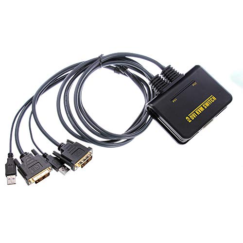 Runshuangyu Conmutador KVM de 2 puertos USB DVI con concentrador USB2.0 Cable incorporado KVM, teclado de ratón de PC DVI-D Monitor caja extensor para Apple, MAC Linux, Windows X Cover