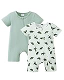 KIMI BEAR 12-18 Month Toddler Boy Clothes Baby Summer Outfits Animals Dinosaur 2 Pack Baby Boy Rompers One Piece Jumpsuit Bodysuit 1 Year Old Boy Boy Clothes