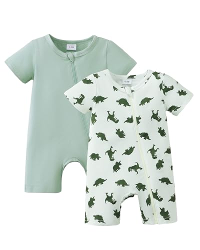 Newborn Baby Boy Clothes Summer Infant Boy Outfits Dinosaur Short Sleeve Zipper Rompers Jumpsuits Bodysuit 2 Pack