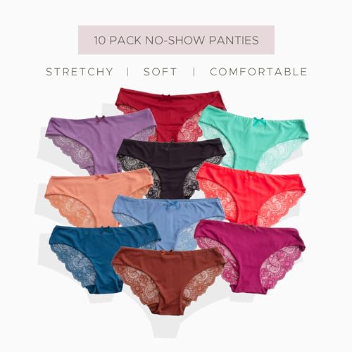 Image of Pretty Sweet Intimates Women's Seamless Cheeky Bikini Underwear, Pack of 10- Laser Cut, No Show Cheeky Panties with Lace