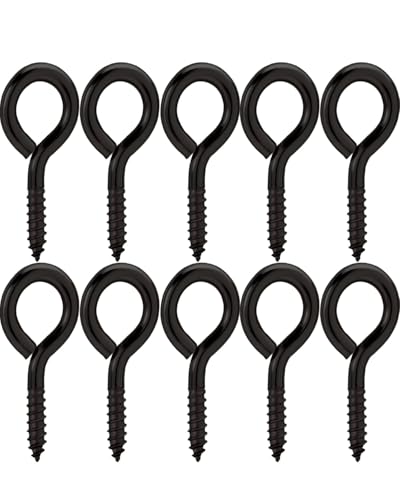 IPNSDON Lot de 10 vis à œillets en acier inoxydable noir M6 80 mm Œillets à œillets pour hamacs, auvents, fauteuils suspendus, chaises à bascule, câbles de...