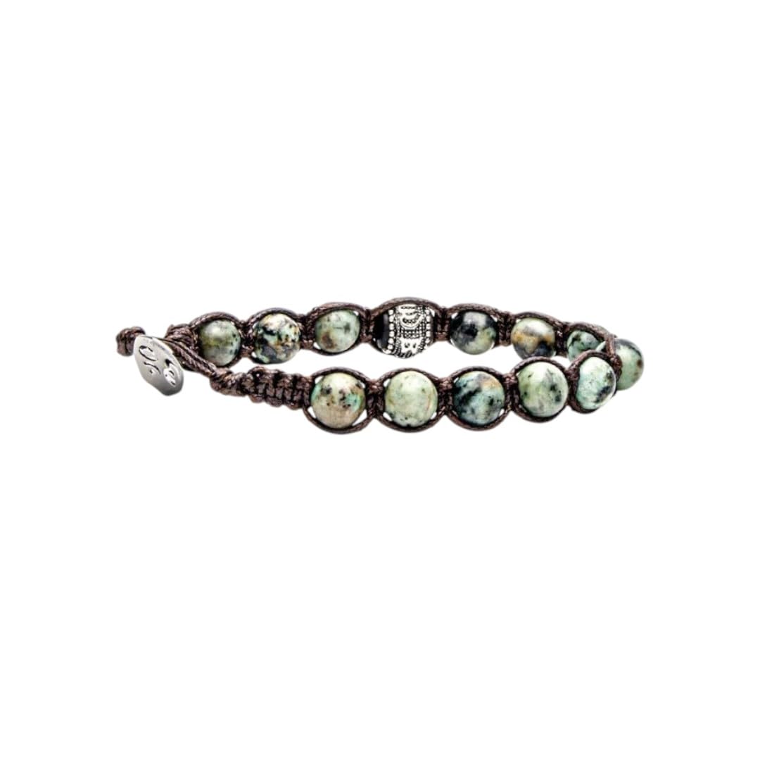 Bracciale Tamashii Originale Tibetano BHS1100-75 in Turchese Africano con Ruota della Preghiera in Argento 925 – Unisex, Regolabile, Gioiello per Evoluzione e Cambiamento