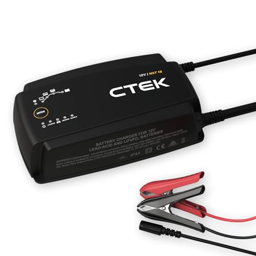 CTEK NXT 15 Cargador de baterías de 12 V, 15 A, Compatible con Litio, Modos de reacondicionamiento y alimentación, Mantenimiento de baterías para automóviles, embarcaciones y vehículos recreativos.