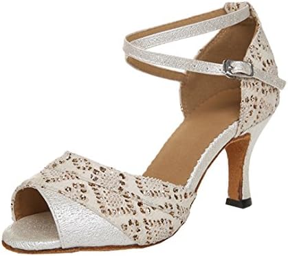 TDA Women's Fashion Ivory Lace Rhinestone Ankle Wrap Salsa Tango Ballroom Latin Modern Dance Wedding Shoes 5 M US