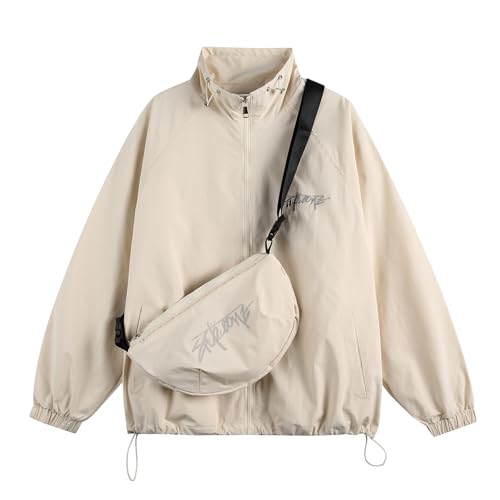 Silent Vortex Men's Zip Up Drawstring Lightweight Windbreaker Jackets Outdoor Raincoat Jacket With Bag