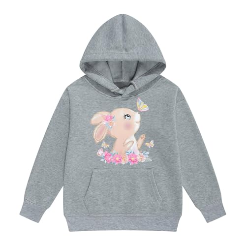 Generisch Sudaderas con capucha y sudaderas para niñas, bonito jersey con estampado de conejito para niños pequeños, ropa de abrigo informal, chaqueta de forro polar cálido para invierno, gris, 8-9