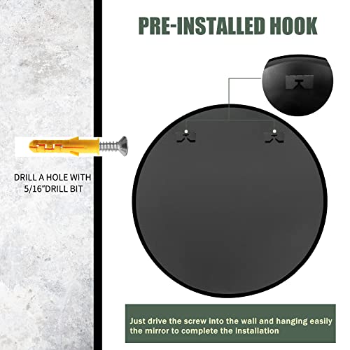 Beautypeak 30 Inch Round Mirror, Black Metal Frame Circle Mirror, Wall Mirror For Entryway, Bathroom, Vanity, Living Room, Black Circle Mirror #TOP4