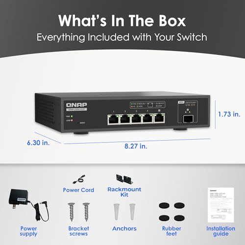 Image of QNAP QSW-L3205-1C4T-US 5-Port Multi-Gig 10GbE Network Switch | Lite-Managed, 4x 10 /5 /2.5 /1G RJ-45, 1x SFP+ /RJ-45 Combo