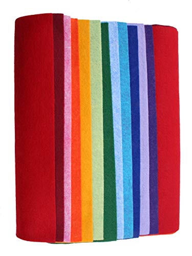 Wool Felt Blend, Merino Wool and Rayon, All Natural fibers, 9x12 inch, 12 Sheets (Rainbow)
