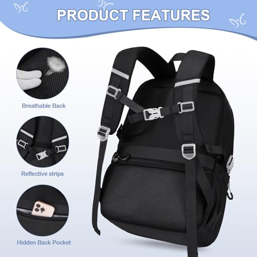 3PCS Girls Backpack for School, Kids Backpack for Girls with Lunch Bag Pencil Case, Kids Bookbag Teen Girl Backpacks for Elementary Middle High College School (Black)4