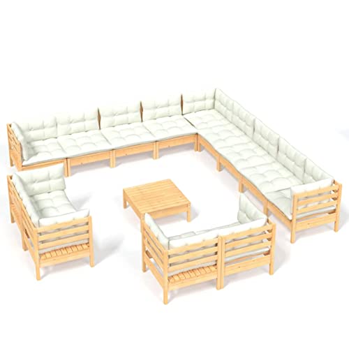MOONAIRY 14-TLG. Garten-Lounge-Set mit Creme Kissen, Lounge Gartenmöbel Set, Terassenmöbel Wetterfest, Loungemöbel Terrasse, Gartenlounge, Balkonmöbel, Garten Loungemöbel Set, Massivholz Kiefer – Bild 3