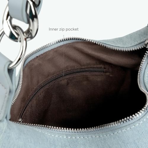 Image of Ecoright Denim Shoulder Bag for Women, Hand Bags for Women Stylish, Hobo Handbag, Women Handbags with Zipper Pocket