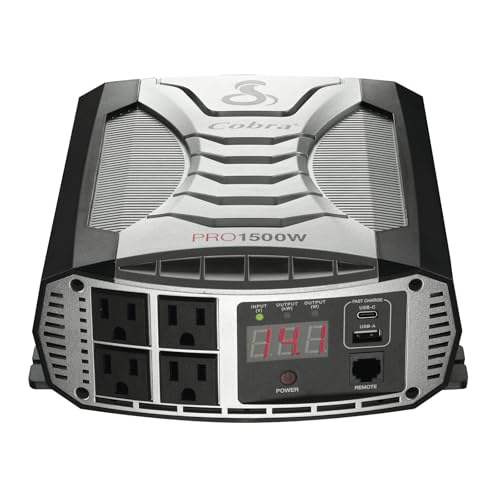 Image of Cobra PRO 1500W Professional Grade Power Inverter, Portable – 1500-Watt Car Charger, 4 Grounded AC Outlets, 2 Fast Charge USB Ports and Remote Controller (CPIALCDG1) Compatible