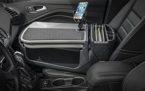 Image of AutoExec GripMaster Car Desk for Your Vehicle Workstation and Mobile Office, Grey with 400 watt Power Inverter and Phone Mount