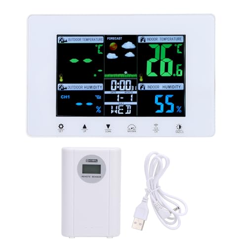 Gavigain Color LCD Display Digital Weather Thermometer with Atomic Clock for Home Office Weather Monitoring