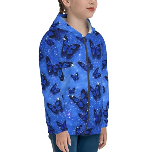 Sparkling Blue Butterfly Kids Pullover Hoodies Boys Zip Up Sweatshirts Girls Athletic Clothes with Pocket4