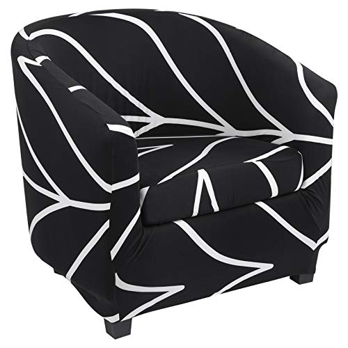 SearchI Funda de Sillón Chesterfield Elasticá con Funda de Cojín Independiente,Funda de Butaca Estampada,Fácil de Instalar y de Limpiar,Cubierta Protector de Sofá 1 Plaza,Negro&Blanco