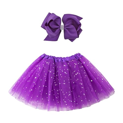 Jastore Girls Layered Stars Sequins Tutu Skirt Princess Ballet Dance Dress (Purple)
