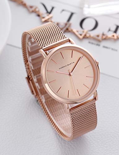 HANNAH-MARTIN-Damen-Uhren-Analog-Quarz-Edelstahl-Armband-Wasserdicht-Mesh-Ultraduenne