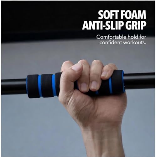 Image of Doorway Pull-Up Bar, Adjustable Chin-Up Bar with Foam Grip, Black and Blue, Home Gym Workout