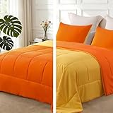 Exclusivo Mezcla Lightweight Reversible Queen Size Comforter Set, Down Alternative Comforter with 2 Pillow Sham, Queen Size Bedding Set for All Seasons, Orange/Yellow