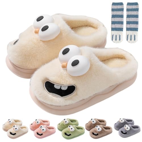 Kissing Slippers Tongue, 3D Big Eye Dog Tongue Slippers Plush Thick Fun Cartoon Plush for Couples Comfy House Shoes