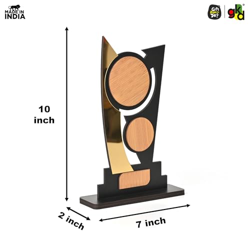 Image of GKD Wooden Trophy with Golden Acrylic | Self-Customizable Sticker Award /Memento for Events, Corporate Gifting, School Functions & Achievements (Inspire Innovation - Self)