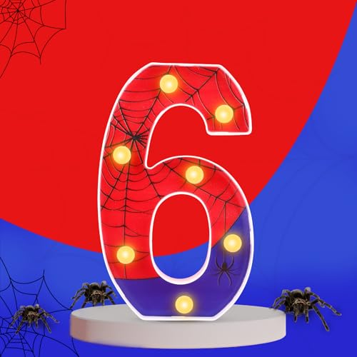 Image of Spider Led Number Light, Premium Blue and Red Number Led Light up Sign Spider Birthday Celebration Decorations for Boys Men Parties Birthday Celebration Decoration Supplies(Number 6)