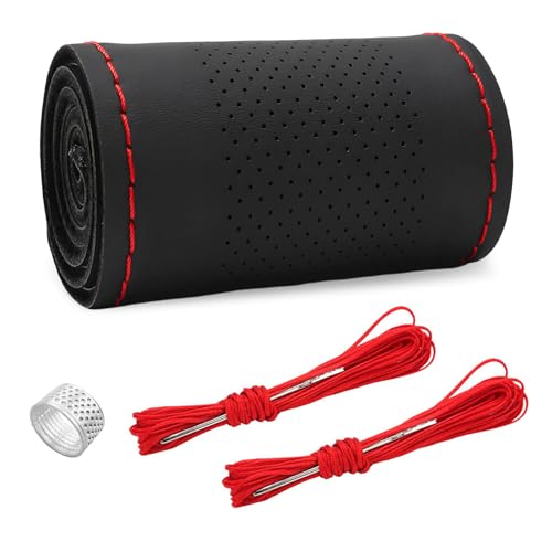 Ziciner Genuine Leather Steering Wheel Cover, Stitch on Wrap, Breathable