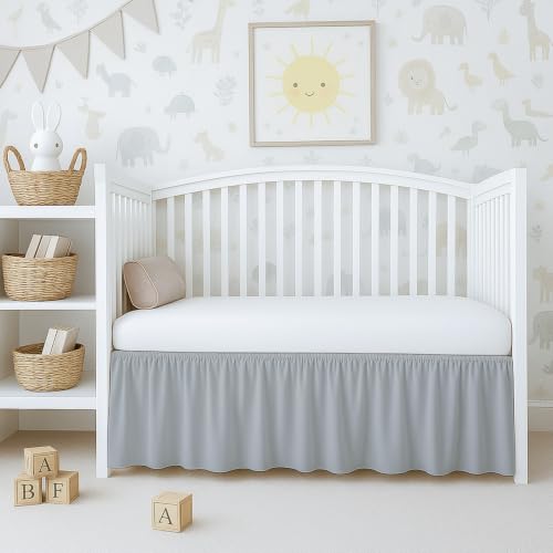 Image of Cottington Lane Light Grey Crib Skirt Dust Ruffle 14 inch Drop, Fits 28 inch x 52 inch