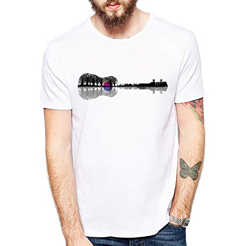 MKDLJY Camisetas Moda Instrumento Musical Árbol Silueta Diseño Ukulele Forma De Guitarra Impresión Camiseta Hombres Moda Cool Hipster Tops