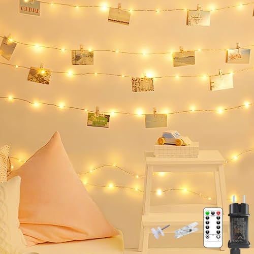 litogo Fotoclips Lichterkette für Zimmer Deko, 5M 50 LED Fotowand Lichterkette mit Steckdose und Fernbedienung, 8 Lichtmodi 30 Klammern Lichterkette Innen Außen Deko für Mädchen Geschenk Weihnachten