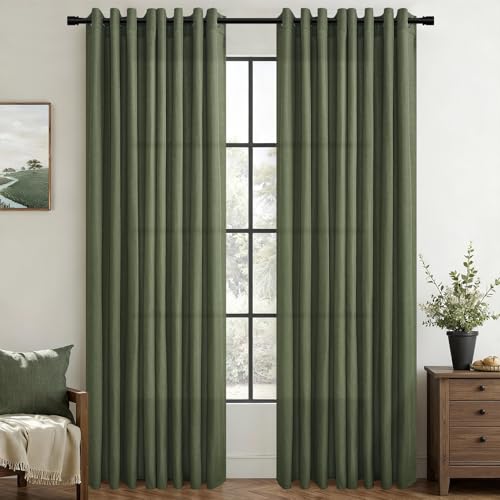 Topfinel Vert Olive Rideau Voilage Naturel Lin Coton 140x225cm Rideaux Voilages Fenetre Salon Chambre Adult Enfant Garcon Moderne Décoration Translucides à...