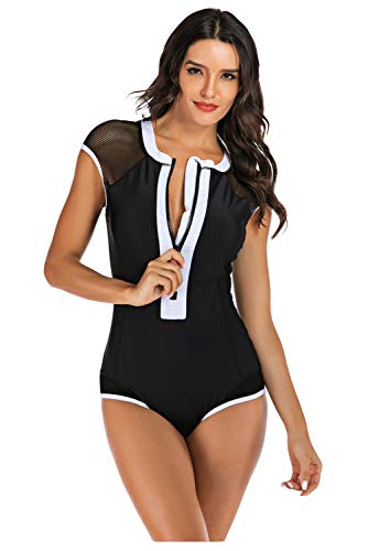 Landove Maillot de bain une pièce, sans manches, pour femme, avec fermeture éclair, Color 29, M