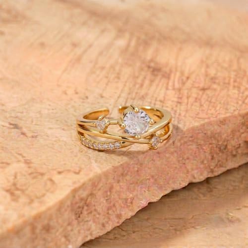 Image of SALTY Anti Tarnish Clarissa Promise Finger Ring for Women | Adjustable Fancy Jewellery Design | Fashion Accessories for Girls | Minimal Jewelry | Marriage, Birthday | Gift for Valentine Day