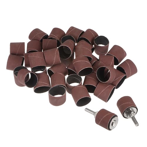uxcell 50 Pcs 1 Inch Sanding Sleeves Sandpaper Set 400 Grit with 2 Pcs 0.79 Inch Drum Mandrels for Rotary Tools
