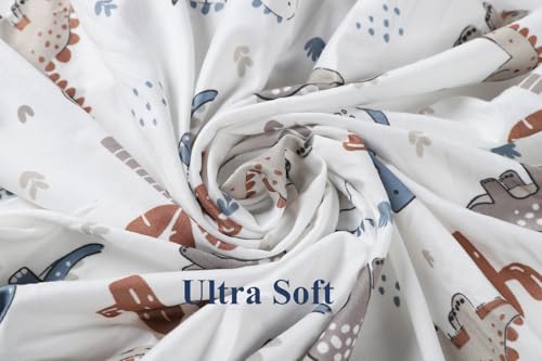 Tontukatu Stretchy Fitted Crib Sheets Set 2 Pack Portable Crib Mattress Topper for Baby Girl Boy,Ultra Soft Jersey Material, Cream & Dinosuar — view 3