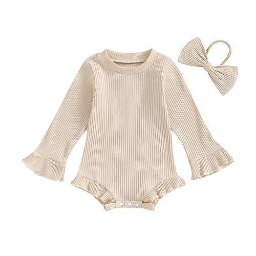 fhutpw Newborn Baby Girl Oversized Sweatshirt Romper Ruffle Long Sleeve Crewneck Onesie Sweater Tops Infant Fall Clothes