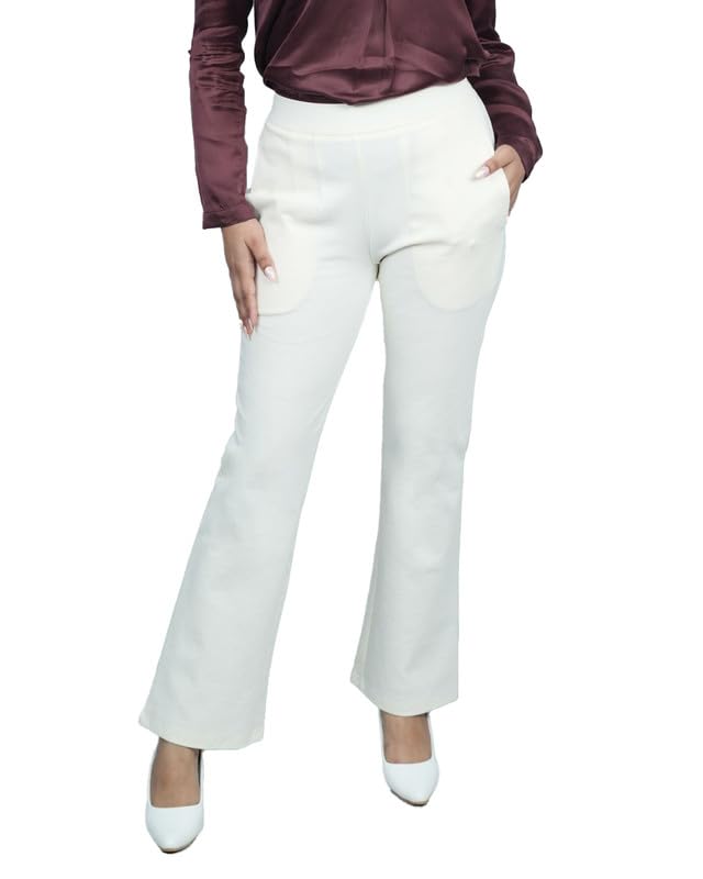 Image of Mlada Bootcut Flare Pants for Women Stretch Cotton Knit Boot Cut Mid Waist Flared Trouser Elastic Waist Band Utility Pockets for Formal Office Work Wear,Travel-Regular /Plus Size
